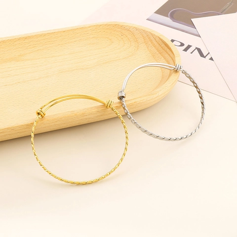 Bracciale Rigido Regolabile in Acciaio Inossidabile a Corda Intrecciata Minimalista da Donna Geometrico Oro Argento Gioielli di Moda