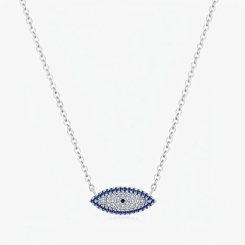 Collana Pendente Malocchio Argento Sterling 925 Zirconia Blu Bianco Elegante Vintage Gioielli Catena Clavicola Donne