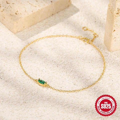 925 Sterling Silver Bracelet Gold Plated Marquise Cut Green Zirconia Minimalist Fashion Jewelry For Women
