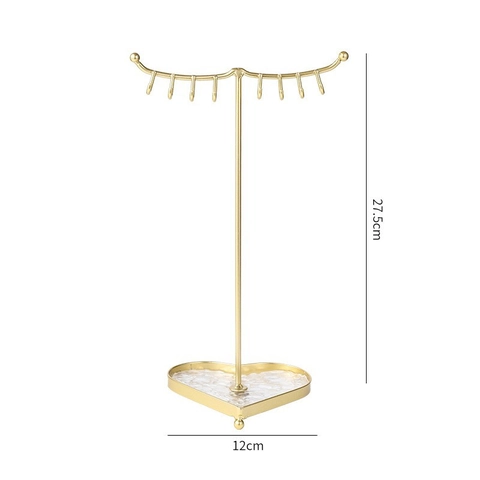 Metal Jewelry Display Stand Rotating Necklace Holder Earring Rack With Heart Base And Crown Top Desktop Organizer