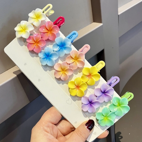 Plumeria Flower Hair Clips Double Floral Alligator Clips Plastic Resin Summer Beach Vacation For Women Girls