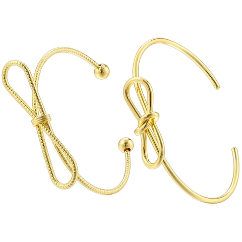 Sweet Minimalist Copper Gold Plated Smooth Surface Snake Texture Bow Bangle Geometric Twist Knot Open Bracelet For Women Fashion Jewelry