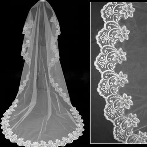 Voile De Mariée Élégant En Maille Tulle Avec Broderie De Dentelle Long Voile De Mariée Pour Cérémonie Romantique
