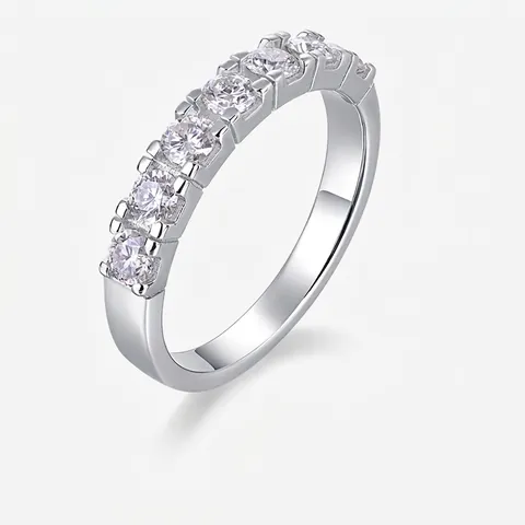 925 Sterling Zilveren Moissaniet Ring Ronde Slijpvorm Stenen Halve Eeuwigheid Rij Band Voor Vrouwen Mode Sieraden