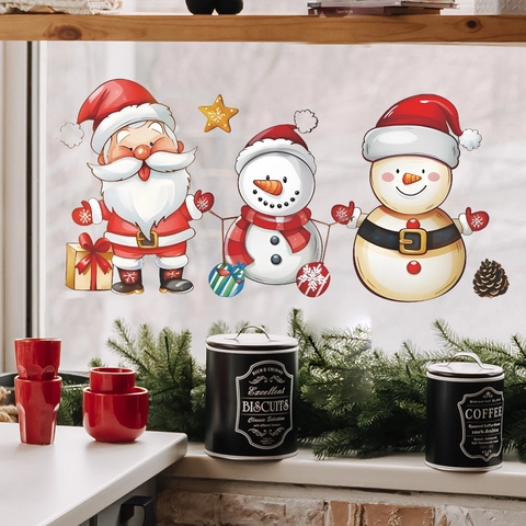 Weihnachtsfensterbilder Statische Aufkleber Weihnachtsmann Schneemann Wiederverwendbare PVC Dekore Für Glas Feiertag Home Party