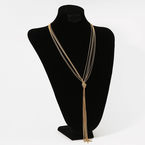 Stainless Steel Multi-Strand Knotted Long Tassel Necklace Minimalist Y-Shaped Jewelry For Women Elegant Commuting Accessory