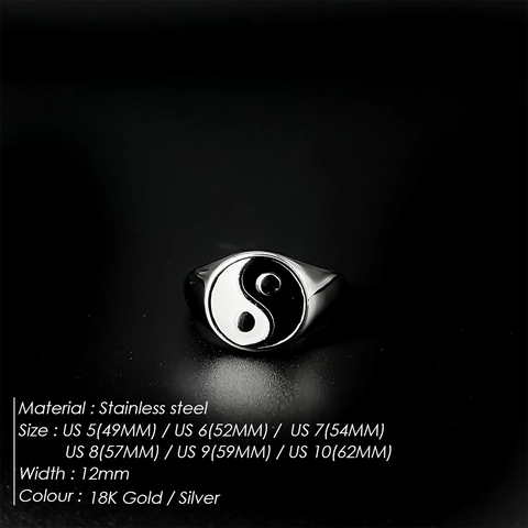 Vintage Yin Yang Tai Chi Stainless Steel Signet Ring For Men Women Fashion Geometric Balance Symbol Jewelry Gift