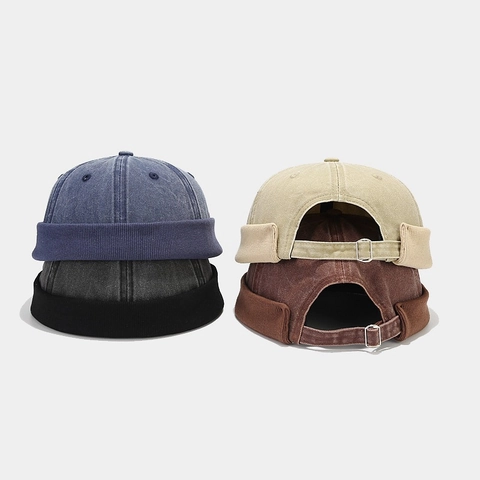 Vintage Gewaschene Baumwolle Docker Hut Randlos Rollrand Miki Kappe Verstellbar Hip Hop Streetwear Beanie Herren Damen