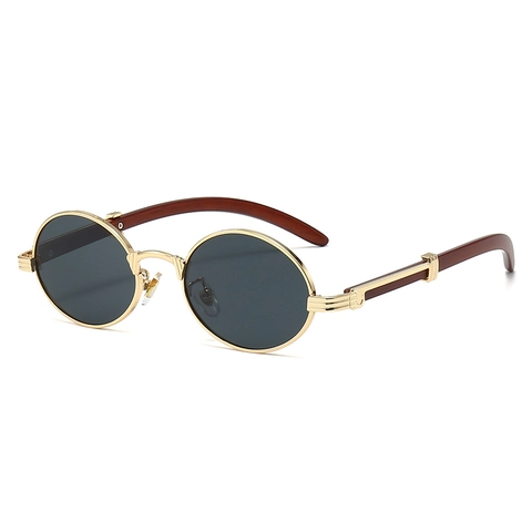 Occhiali Da Sole Ovali Retrò Montatura In Metallo Aste Venature Del Legno Protezione UV400 Occhiali Steampunk Uomo Donna