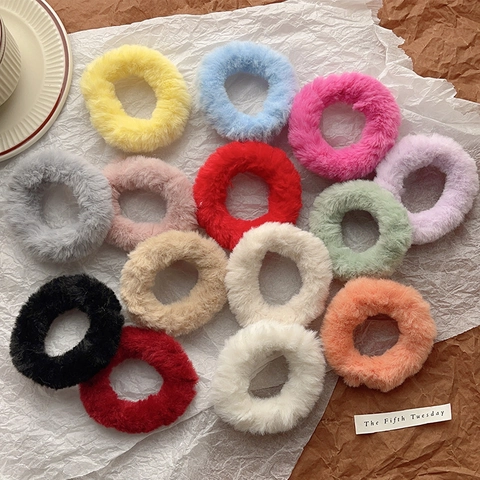 Plush Scrunchies Soft Faux Fur Hair Ties High Elasticity Solid Color Winter Autumn Headwear For Women Girls