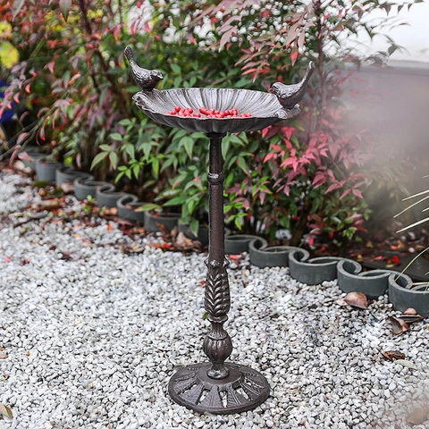Cast Iron Bird Feeder Pedestal Bird Bath Vintage Style Outdoor Garden Decoration Retro Metal Ornament For Wild Birds