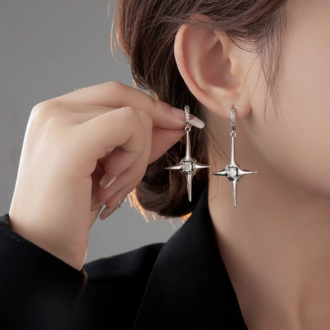 Vintage Gothic Kreuz Stern Hängeohrringe Kupfer Zirkonia Eingelegt Creolen Für Herren Damen Streetstyle Schmuck Geschenk