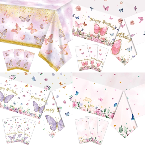 Schmetterling Thema Geburtstagsparty Tischdecke Einweg PE Kunststoff Wasserdicht Rechteckig Feier Frühling Blumenmuster