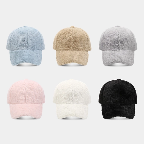 Faux Mink Fur Baseball Cap Warm Winter Windproof Plush Solid Color Adjustable Curved Brim Hat For Men Women Casual