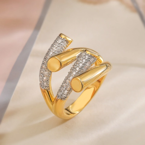 Anello Geometrico Irregolare Micro Incastonato Zirconia Rame Apertura Regolabile Donna Gioielli Moda Avvolgimento Multistrato