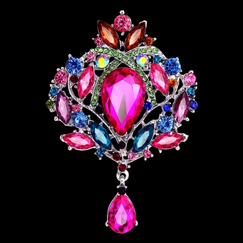 Broche De Aleación Barroca Vintage Con Diamantes De Imitación Y Colgante De Cristal En Forma De Pera Joyería Elegante Banquete