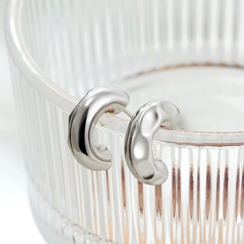 Französischer Retro C-Förmige Gehämmerte Textur Geometrische Ohrringe Für Damen Minimalistische Kupfer Gold Silber Vergoldet Ohrringe