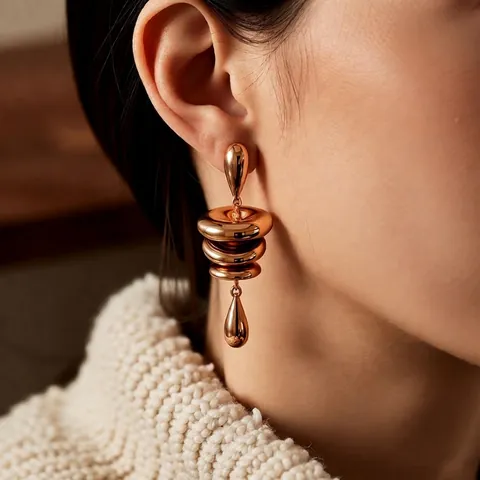 Alloy Layered Geometric Waterdrop Tassel Drop Earrings With Silver Earring Post Polished Exaggerated Style For Women