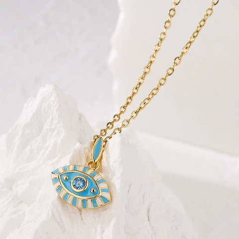 Collana Con Pendente Malocchio Rame Placcato Oro Smalto Zircone Boho Gioielli Moda Donna