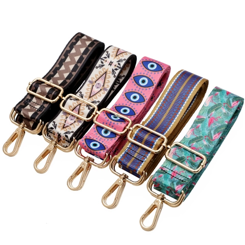 Wide Shoulder Bag Strap Replacement Adjustable Ethnic Geometric Printed Webbing Polyester Metal Hooks For Handbag