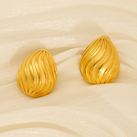 18K Gold Plated Stainless Steel Earrings Geometric Water Drop Twist Textured Non-fading Retro Elegant For Women