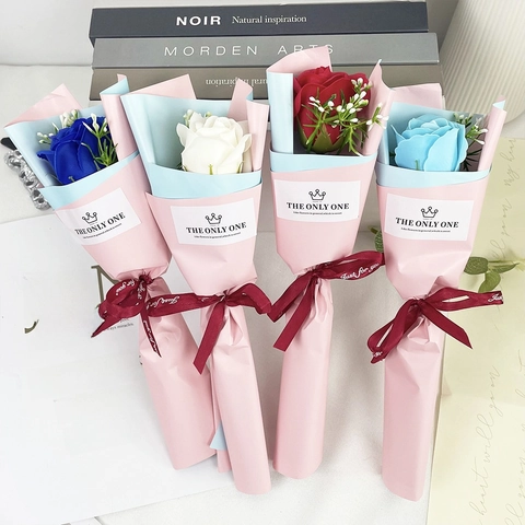 Bouquet Di Rosa Singola Di Sapone Rosa Artificiale Profumata Per San Valentino Laurea Regalo Romantico Nastro Confezione