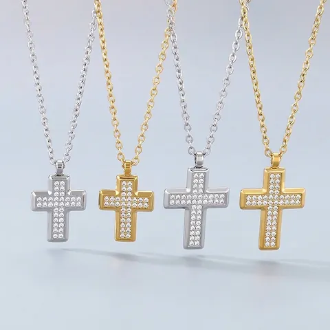 Kruis Hanger Ketting Roestvrij Staal Cubic Zirconia Iced Out Religieuze Hip Hop Sieraden Voor Heren Dames Gepolijst