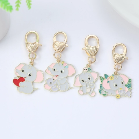 Porte-clés Éléphant De Dessin Animé Mignon Alliage Métallique Émail Fermoir Mousqueton En Forme De Coeur Pendentif Sac Cadeau