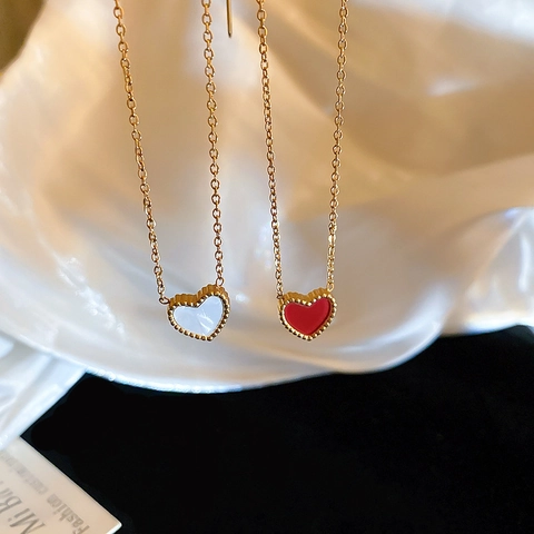 Herz Anhänger Halskette Doppelseitig Edelstahl Vergoldet Perlenrand Süßer Romantischer Schmuck Für Damen
