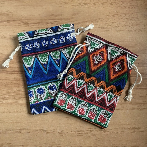 Ethnic Style Drawstring Jewelry Packaging Bags Cotton Linen Geometric Pattern Gift Pouches For Wedding Favors