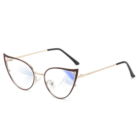 Occhiali Cat Eye Anti Luce Blu Da Donna Montatura In Metallo Traforato Retrò Elegante Ottico Di Moda