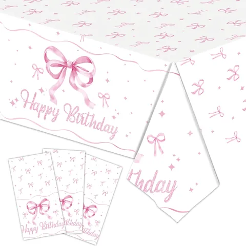 Articoli Festa Compleanno Fiocco Rosa Tovaglia Usa E Getta Piatti Carta Bicchieri Tovaglioli Posate Plastica Striscione