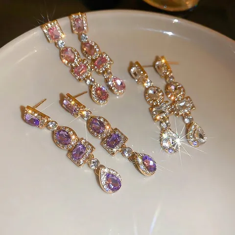 Orecchini Geometrici Pietre Preziose Colorate Con Perno In Argento Lega Quadrato Ovale Goccia D Acqua Gioielli Di Lusso Per Donne