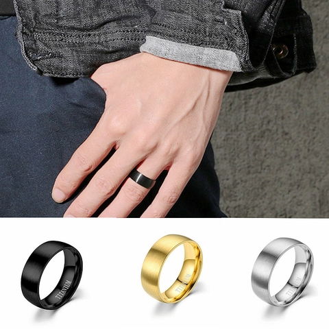 Anello In Acciaio Al Titanio Superficie Opaca Spazzolata Interno Lucido Gioielli Vintage Minimalisti Per Uomo Donna