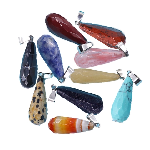 Colgante De Piedra Natural Facetada En Gota Con Fianza De Metal Para Creación De Joyas DIY Accesorio Gema Cristal Ágata