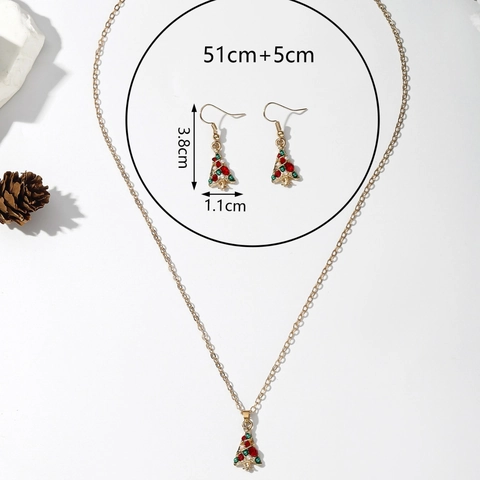 Bijoux Collier Et Boucles D'oreilles Noël Alliage Émail Strass Arbre Festif Bonhomme De Neige Flocon Pour Femmes