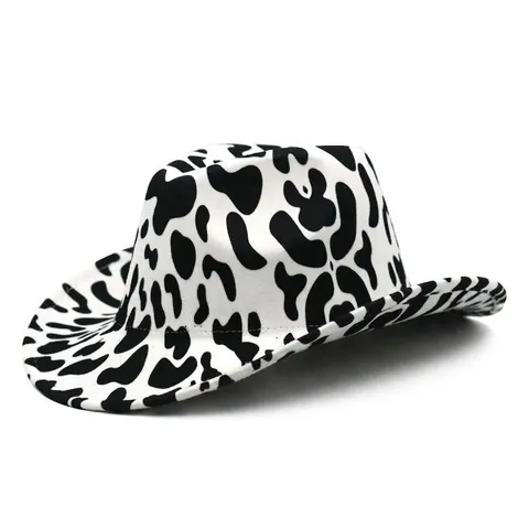 Cappello Da Cowboy Occidentale Tesa Larga Feltro Di Lana Animale Mucca Leopardo Zebra Motivo Retrò Antivento