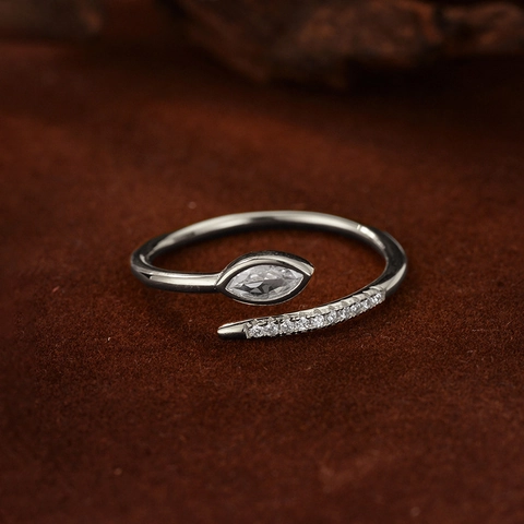 S925 Sterling Zilver Zirkonia Slang Open Ring Voor Dames Minimalistisch Micro-pave Marquise Slijpvorm Verstelbare Mode Vingerring Sieraden