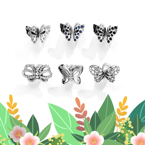 925 Sterling Silver Butterfly Dragonfly Spacer Beads Charms Cubic Zirconia For DIY Bracelet Necklace Jewelry Making