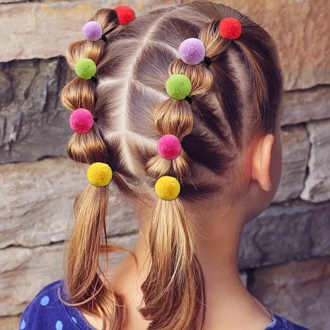 Coleteros Con Pompones De Colores Bolas De Peluche Elásticas Accesorios Lindos Para El Cabello Niñas Niños
