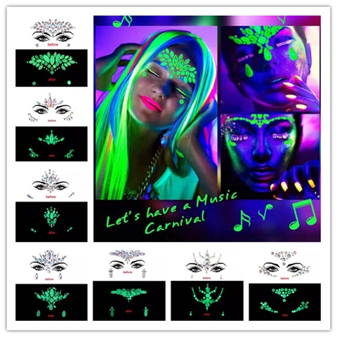 Gioielli Da Viso Luminosi Adesivi In Strass Che Brillano Al Buio Gemme Facciali Olografiche Autoadesive Per Festival Musicali