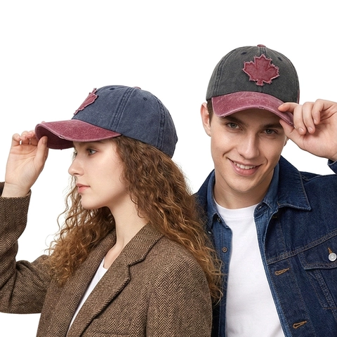 Vintage Washed Cotton Baseball Cap Embroidered Maple Leaf Canada Adjustable Sun Hat Men Women Casual Outdoor Trucker Hat
