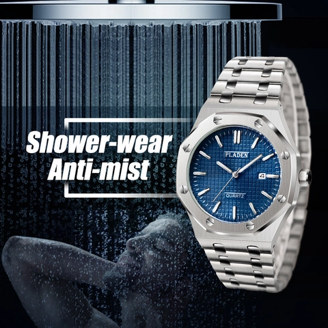 Men Quartz Wrist Watch Stainless Steel Business Classic Waterproof Luminous Calendar Date Octagonal Bezel Luxurious