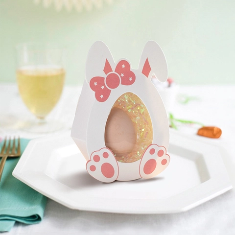 Confezione Regalo Per Caramelle In Carta Forma Coniglio Di Pasqua Con Finestra A Uovo Trasparente Pieghevole
