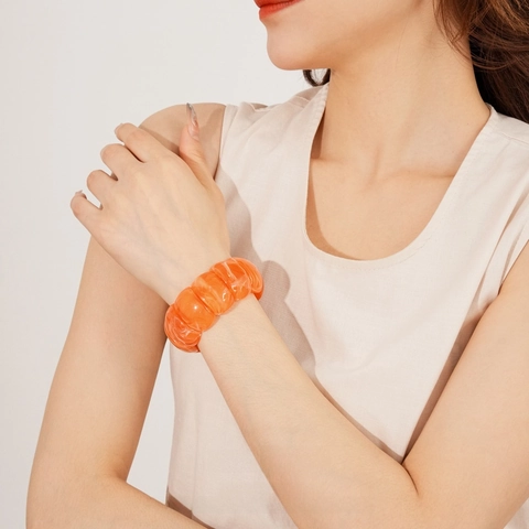Chunky Acrylic Geometric Elastic Bracelet Fashion Resin Marble Textured Wide Bangle For Women Simple Elegant Retro Accessory