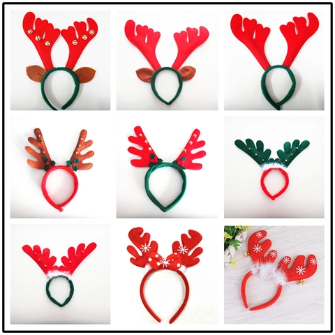 Weihnachts Rentier Geweih Haarreif Kunststoff Vliesstoff Glocken Stechpalme Xmas Party Cosplay Haarschmuck
