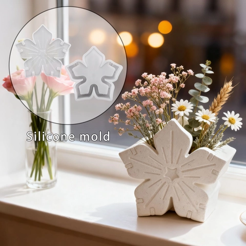 Blumenkorb Gespleißt Fünf Blättrige Silikonform Für DIY Harz Gießen Gips Zement Heimdeko Vase Basteln