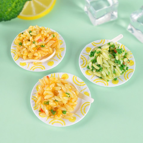 Realistic Miniature Food Models Simulation Egg Fried Rice Vegetable Meat Dishes PVC Plastic Dollhouse Toy Keyring Decor