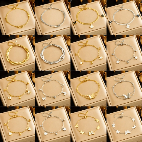 Vlinder Hart Ster Hanger Armband Roestvrij Staal Verguld Kunstparelmoer Kralen Ketting Voor Dames Mode Sieraden