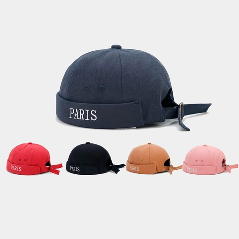 Docker Hat Cotton Canvas Letter Embroidery Adjustable Miki Hat Retro Streetwear Unisex Brimless Melon Cap